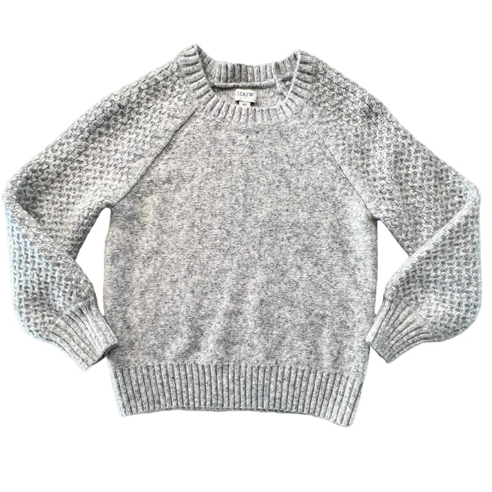 J. Crew XS Gray Honeycomb Balloon Sleeve Sweater Acrylic/Wool/Alpaca Blend